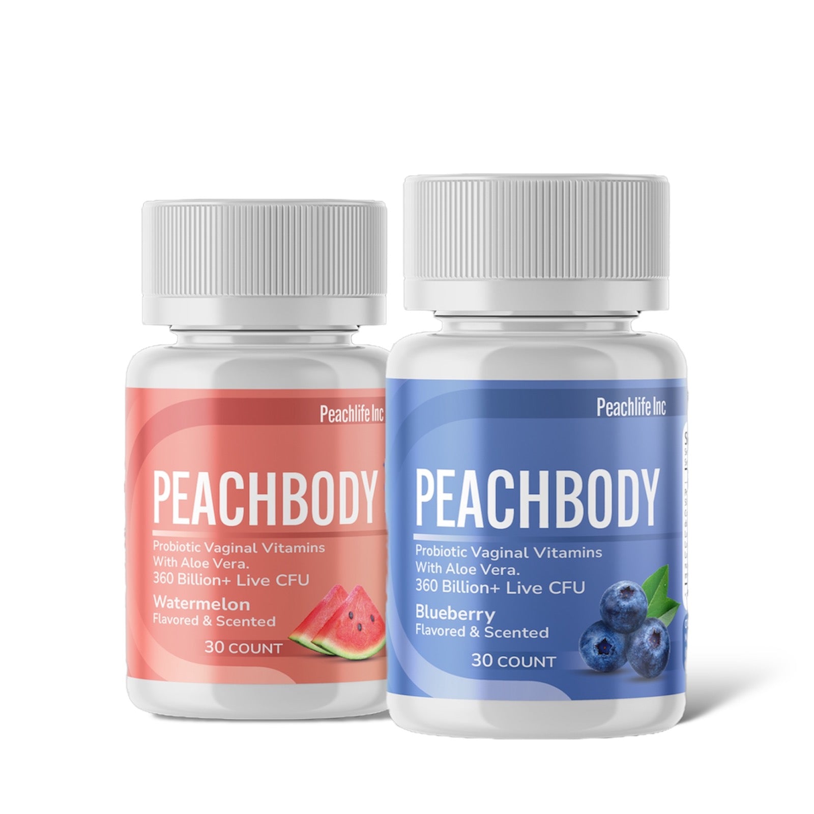 Peachlife Peachbody Scented & Flavored Probiotic Vaginal Suppositories with Aloe Vera 2 Pack | Watermelon & Blueberry