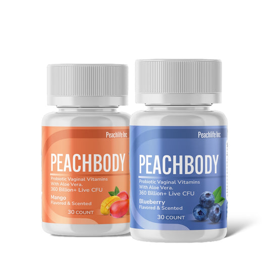 Peachbody Scented & Flavored Probiotic Women's Suppositories 2 Pack | Aloe Vera & 11 Strains | Mango & Blueberry | 60 Ct | Peachlife Peachbody