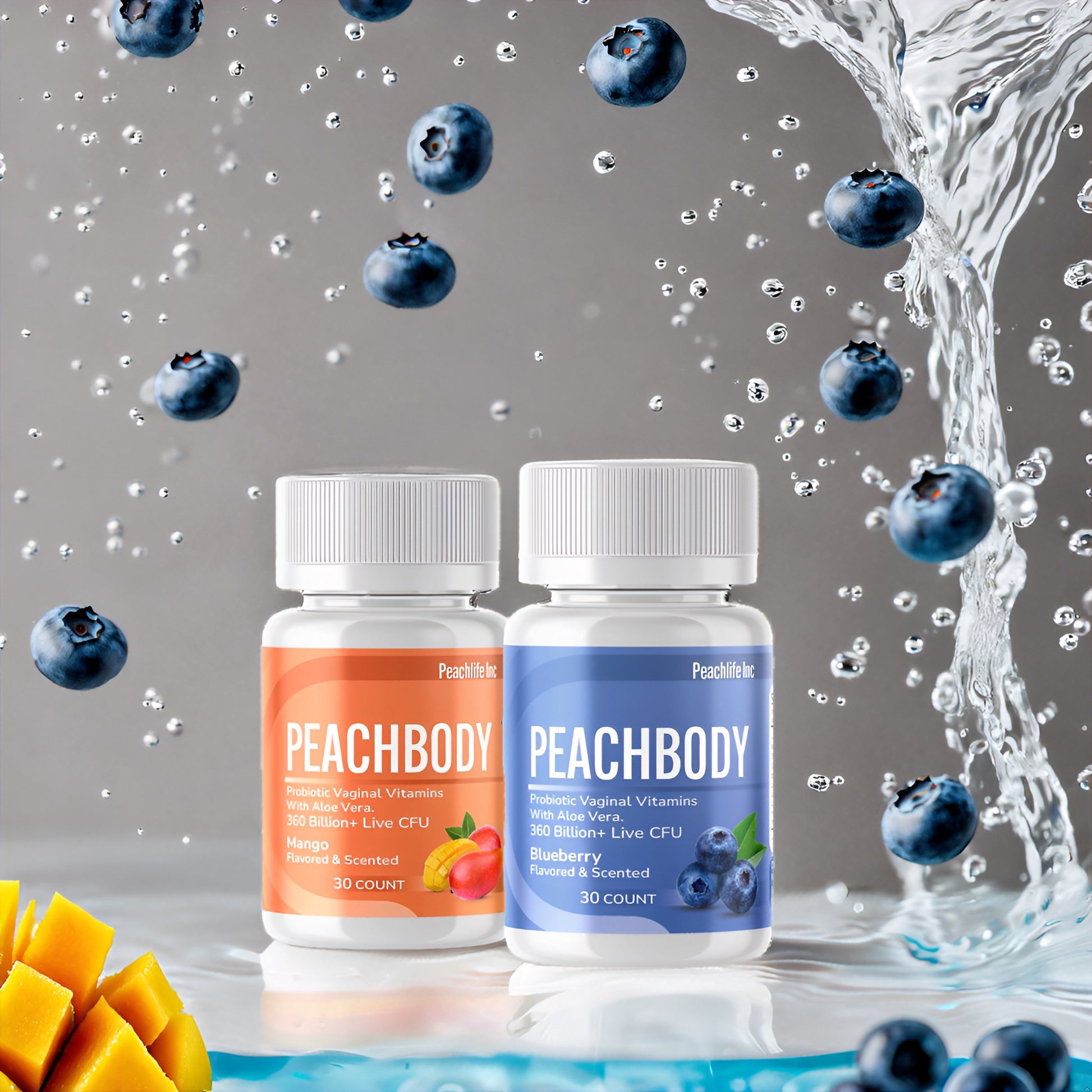 Peachbody Scented & Flavored Probiotic Vaginal Suppositories 2 Pack | Aloe Vera & 11 Strains | Mango & Blueberry | Peachlife