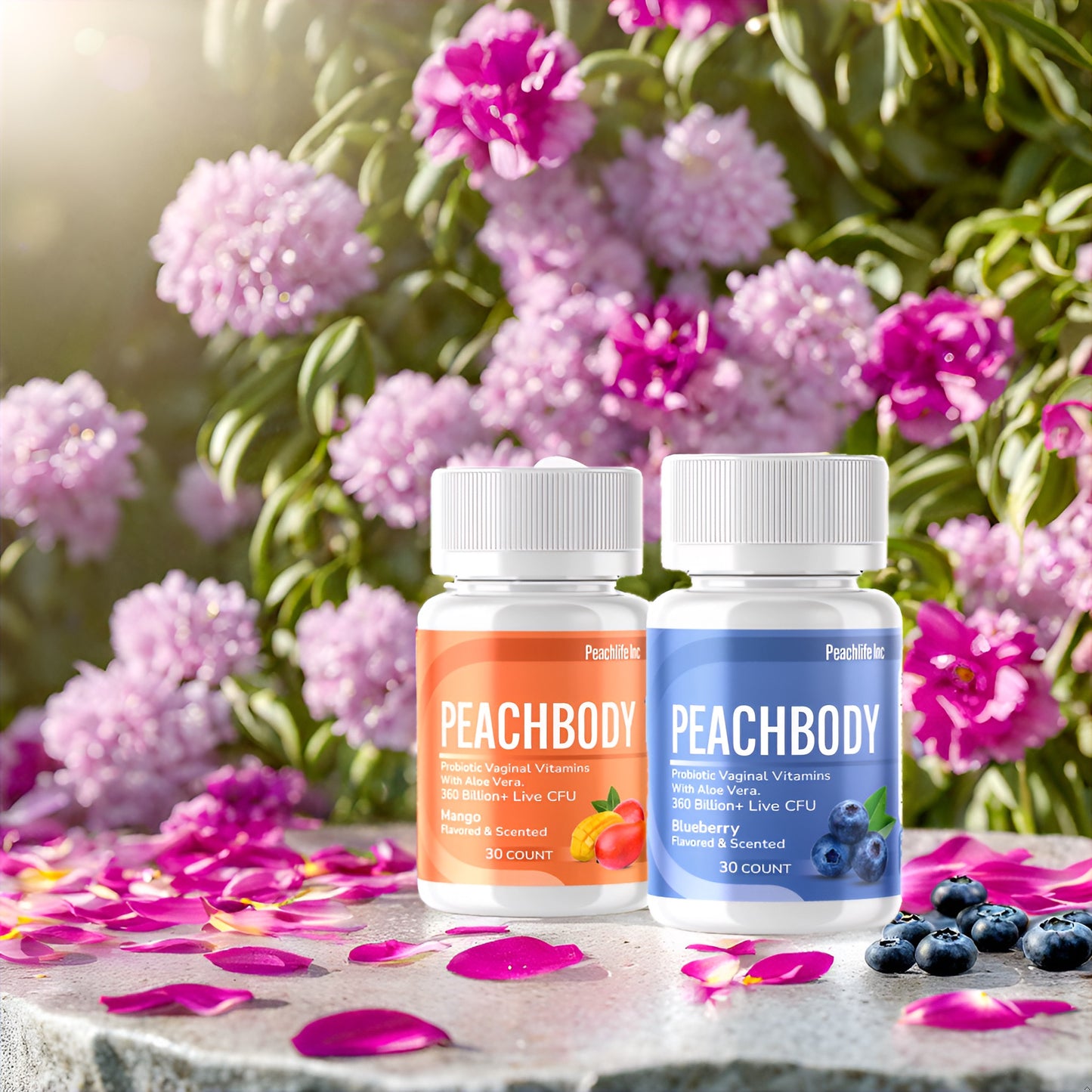 Peachbody Scented & Flavored Probiotic Vaginal Suppositories 2 Pack | Aloe Vera & 11 Strains | Mango & Blueberry | Peachlife