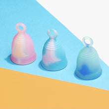 Load image into Gallery viewer, Peachlife Mini Small Menstrual Cups with Ring Pull 3 Pack Bundle Soft, Medium Firm, Extra Firm
