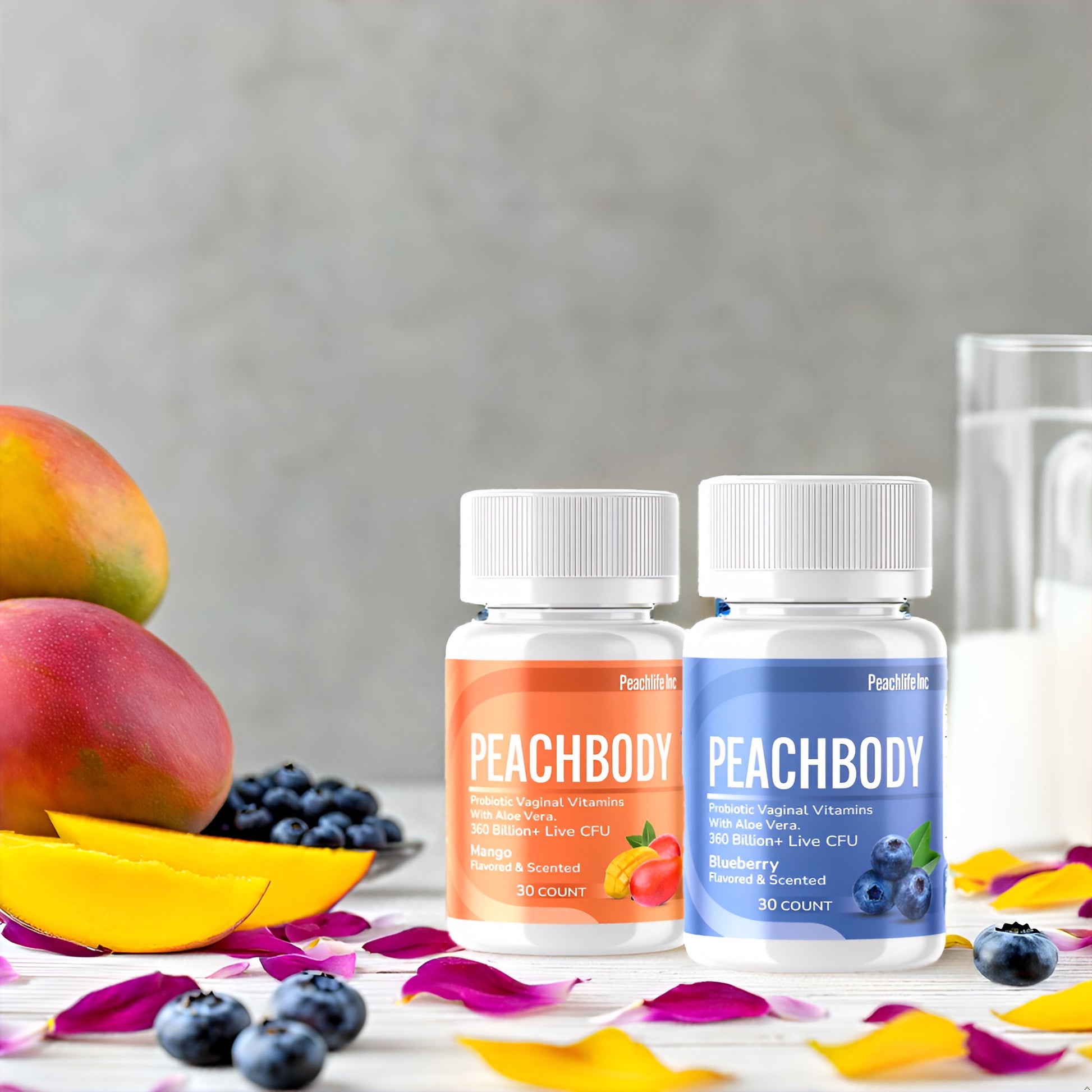 Peachbody Scented & Flavored Probiotic Vaginal Suppositories 2 Pack | Aloe Vera & 11 Strains | Mango & Blueberry | Peachlife