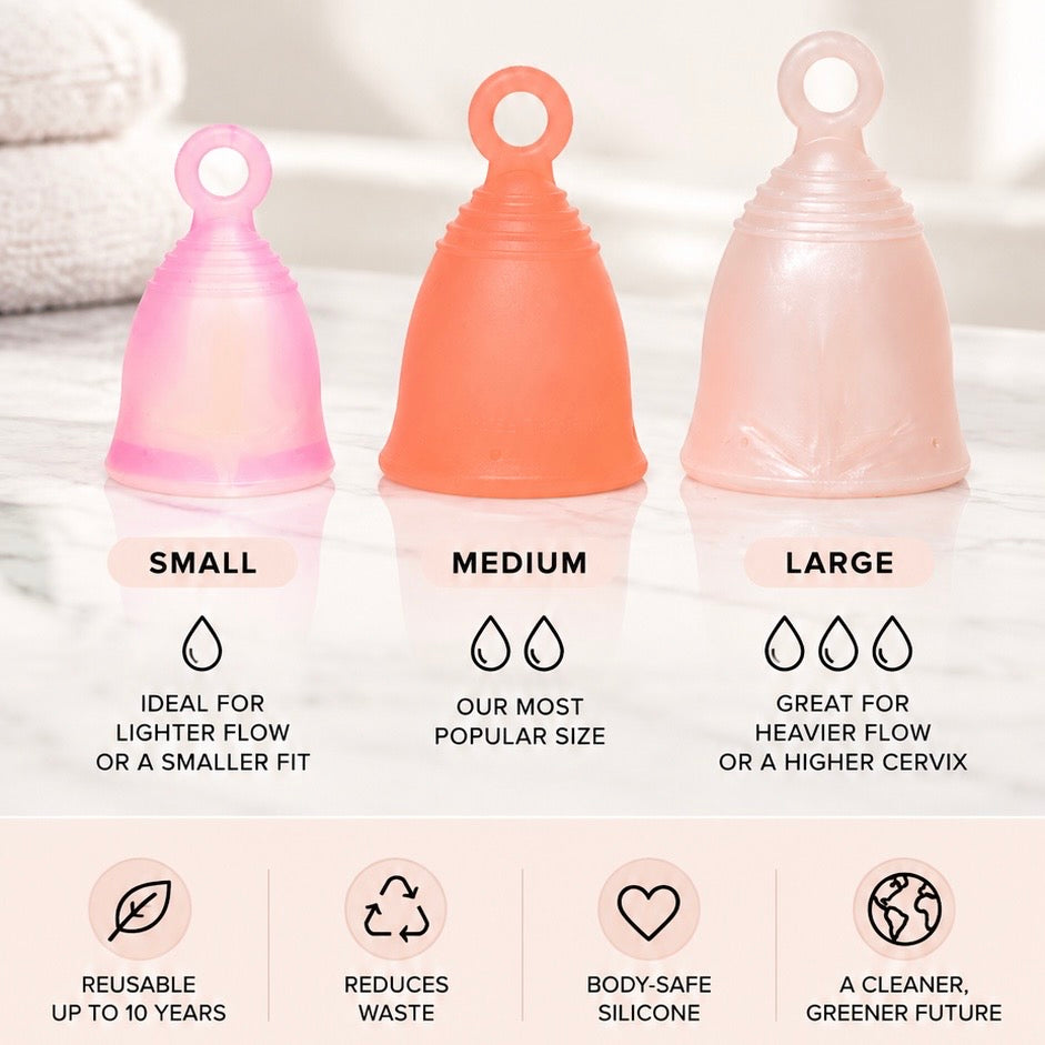 Comparación de tallas Pequeña, Mediana y Grande de Peachcup con aro de extracción