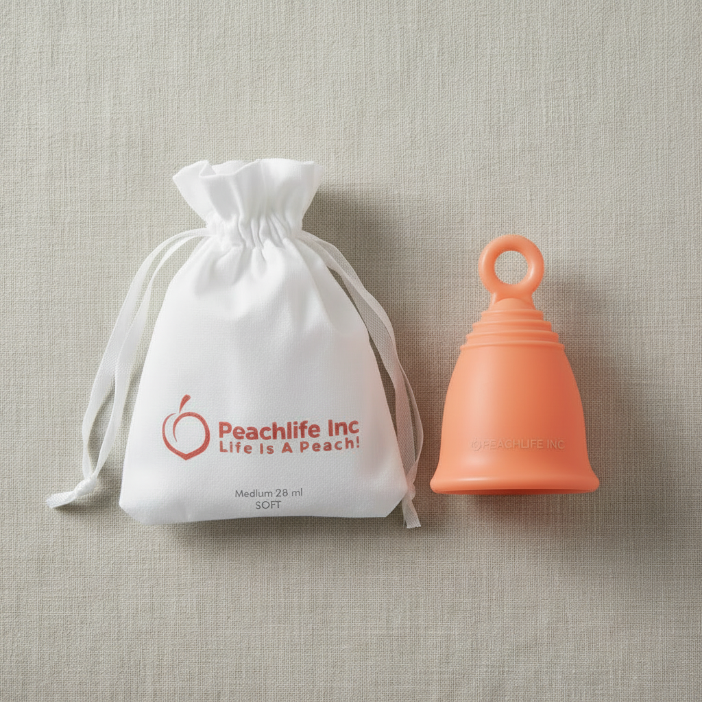 Peachlife Loop Tab Menstrual Cup Soft Silicone Medium Size - Reusable Feminine Care
