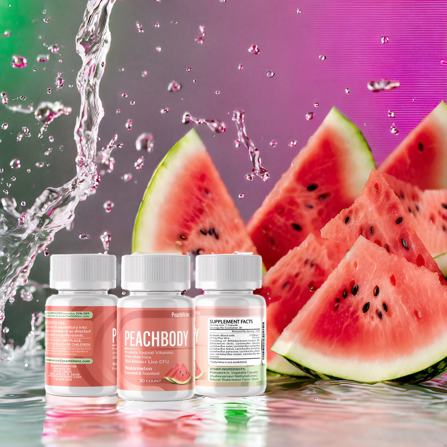 Peachbody Watermelon Flavored and Scented Probiotic Vaginal Suppositories with Aloe Vera | Made with Natural Extracts