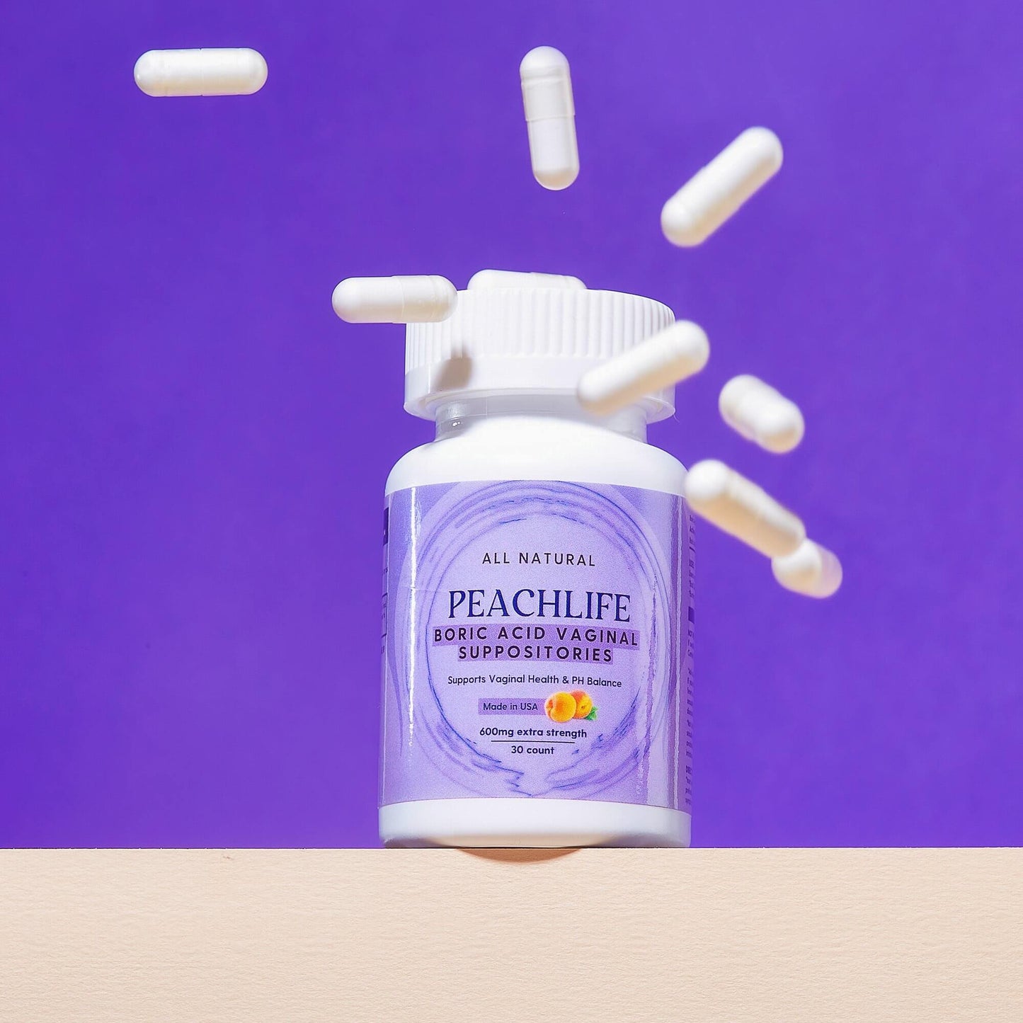 Peachlife Boric Acid Vaginal Suppositories - PH Balance - MADE IN USA - Feminine Health Support